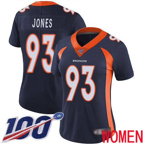 Women Denver Broncos #93 Dre Mont Jones Navy Blue Alternate Vapor Untouchable Limited Player 100th Season Football NFL Jersey->women nfl jersey->Women Jersey